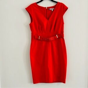 Jennifer Lopez Vibrant Tangerine Belt Bodycon Mini Dress Size 8